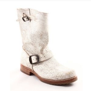 Crackled White Frye Veronica Boots